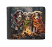 sinyumoney Dogs by The Campfire-2 3D Print Clutch Purse Coin Pocket ID Leather RFID Slots Note Section Leather Men's Wallet 11.7cm*9.5cm