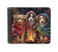 sinyumoney Dogs by The Campfire-3 3D Print PU Leather Men's Wallet Multiple Slots Leather RFID Stylish Durable Wallets Craftsmanship Gifts 11.7cm*9.5cm