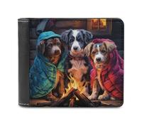 sinyumoney Dogs by The Campfire 3D Print PU Leather Men's Wallet Credit Card Slots Leather Compartments Fashion Slim Leather Wallet 11.7cm*9.5cm