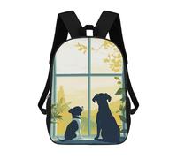 sinyumoney Dogs by The Window Kids School Backpack School Bag 3D Printed School Bag for Boys Elementary And Middle School Students 17inch