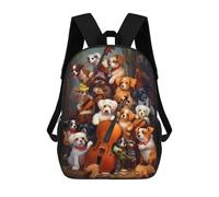 sinyumoney Dogs Playing Violin Concert-1 Kids School Backpack 3D Printed Backpacks Fashion School Bag Rucksacks for Boys Elementary And Middle School Students 17inch