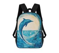 sinyumoney Dolphin Abstract Sea School Backpack Large Lightweight Casual Backpack for Boys/Girls/Teenagers 17inch