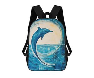 sinyumoney Dolphin Abstract Sea School Backpack Large Lightweight Casual Backpack for Boys/Girls/Teenagers 17inch