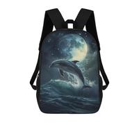 sinyumoney Dolphin Fantasy Cosmic 3D Printed 17 Inch School Backpack Casual Children's Backpacks 3D Printed for Boys Elementary And Middle
