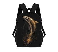 sinyumoney Dolphin Gold Dark Rucksacks 3D Printed Children Backpacks Fashion Casual Daypack Cute Travel Bags Outdoor Casual Daypack for Boy And Girl 17inch