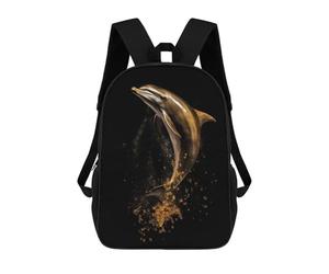 sinyumoney Dolphin Gold Dark School Backpack Secondary Causal Travel High School Bags for Teenage Girls Boys Women Men 17inch