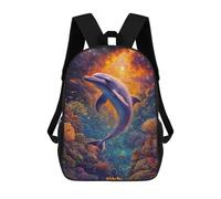 sinyumoney Dolphin in Space Children's Backpack, 3D Printed School Backpack, Backpack for Boys Girls, Adjustable School Bag for Primary School 17inch