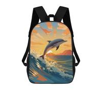 sinyumoney Dolphin Leaping at Sunset 3D Printed School Bag Children's School Backpack Schoolbags Travel Backpacks Casual Fashion Bag for Kids School Students 17inch