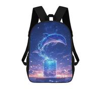 sinyumoney Dolphin Space Kids School Backpack School Bag 3D Printed School Bag for Boys Elementary And Middle School Students 17inch