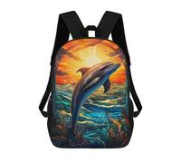 sinyumoney Dolphin Stained Glass Rucksack Lightweight Casual Daypack School Backpacks for Campus Outdoor Travel Sports 17inch