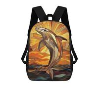 sinyumoney Dolphin Sunset Stained Glass Children's Backpack, 3D Printed School Backpack, Backpack for Boys Girls, Adjustable School Bag for Primary School 17inch