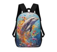 sinyumoney Dolphin Swimming in Paint School Bag Bookbag 3D Printed Children's Backpacks for Kids Boy Girl Book Bags Kids School Bag Travel Rucksacks 17inch