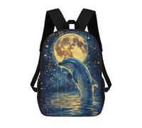 sinyumoney Dolphin Under Moonlight Rucksacks 3D Printed Children Backpacks Fashion Casual Daypack Cute Travel Bags Outdoor Casual Daypack for Boy And Girl 17inch