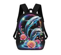 sinyumoney Dolphins And Roses A Magical Dance Children's Backpack, Schoolbag Large Capacity Students Bookbag Rucksack Knapsack for Boys Girls Adults Teen 17inch