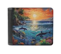 sinyumoney Dolphins at Sunset Paradise 3D Print PU Leather Men's Wallet Card Slots Coin Soft Convenient Purse Craftsmanship Gifts 11.7cm*9.5cm