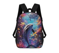 sinyumoney Dolphins in A Colorful Ocean 3D Printed School Bag Children's School Backpack Schoolbags Travel Backpacks Casual Fashion Bag for Kids School Students 17inch