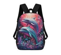 sinyumoney Dolphins in A Colorful Ocean -4 Backpacks, Kids Backpack Student School Bag 3D Printed Travel Backpacks Fashion Accessory Backpack Children Waterproof School Bags 17inch