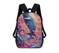 sinyumoney Dolphins in A Colorful Ocean -5 Backpacks, Kids Backpack Student School Bag 3D Printed Travel Backpacks Fashion Accessory Backpack Children Waterproof School Bags 17inch