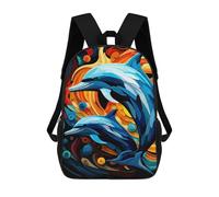 sinyumoney Dolphins in Abstract Colorful Ocean School Bag Backpack Teen Schoolbag 3D Printing Adjustable Schoolbag Fashion Pocket Bag for Kids Boys Girls Students And Teenagers Fans 17inch