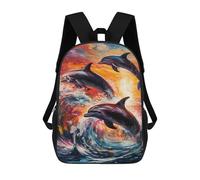 sinyumoney Dolphins in Colorful Waves 3D Printed Children's School Backpack for Kids Travel Rucksacks Book Bags Kids School Bag 17inch