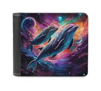 sinyumoney Dolphins in Cosmic Dreams -1 3D Print Clutch Purse Slots ID Window RFID Blocking Leather Men's Wallet Youth Guys 11.7cm*9.5cm