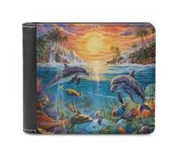 sinyumoney Dolphins in Paradise 3D Print Men's Wallet Credit Card Holder Slots Note Section Modern Style Wallets for Boys Girls 11.7cm*9.5cm