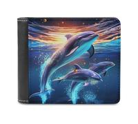 sinyumoney Dolphins in Twilight Dance 3D Print PU Leather Wallet Multiple Slots Banknote Compartments Stylish Durable Men's Wallets Gifts 11.7cm*9.5cm