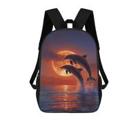 sinyumoney Dolphins Jumping Against Full Moon Kids Backpack,School Backpack Kids School Bag 3D Printed Cartoon Large Capacity Backpack for Kids Boys And Girls 17inch