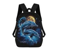 sinyumoney Dolphins Under The Moon Backpacks Kids School Backpack School Bag 3D Printed School Bag for Boys Elementary And Middle School Students 17inch