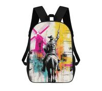 sinyumoney Don Quixote Street Art 3D Printed School Backpack Casual Children's Backpacks 3D Printed School Bag for Boys Elementary And Middle 17inch