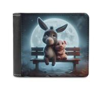 sinyumoney Donkey and Pig Moonlit Bench 3D Print Clutch Purse Use Holds Bills RFID Blocking Stylish Banknote Compartments Men's Wallets Youth Guys 11.7cm*9.5cm