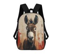 sinyumoney Donkey Portrait with Abstract Background Children's Backpack, 17 Inch 3D Printed School Backpack, Backpack Cartoon Adjustable School Bag for Primary School
