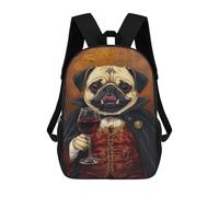 sinyumoney Dracula Pug with Wine Glass -1 School Backpack Lightweight Schoolbag Dayback Bookbag College for Camping Outdoor Adventures And Daily Travel 17inch