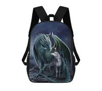 sinyumoney Dragon And Unicorn in Snowstorm Backpacks, Kids Backpack Student School Bag 3D Printed Travel Backpacks Fashion Accessory Backpack Children Waterproof School Bags 17inch