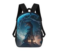 sinyumoney Dragon Castle Moonlit Night 3D Printed School Bag Children's School Backpack Schoolbags Travel Backpacks Casual Fashion Bag for Kids School Students 17inch