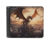 sinyumoney Dragon Castle Skyward 3D Print Clutch Purse Card Slots Coin Slots Note Section Slim Elegant Leather Wallet Youth Guys 11.7cm*9.5cm