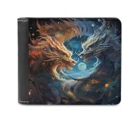 sinyumoney Dragon Duel in Moonlight 3D Print PU Leather Men's Wallet Holds Bills Credit Banknote Compartments Wallets Youth Guys 11.7cm*9.5cm