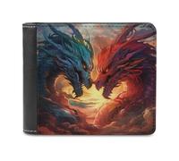 sinyumoney Dragon Duel Skyward 3D Print PU Leather Wallet Multiple Slots Banknote Compartments Stylish Durable Men's Wallets Gifts 11.7cm*9.5cm