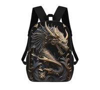 sinyumoney Dragon Emperor Art Deco Children's Backpack, 17 Inch 3D Printed School Backpack, Backpack Cartoon Adjustable School Bag for Primary School
