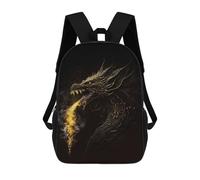 sinyumoney Dragon Fire Gold Black Backpack School Bag Secondary Causal Travel High School Bags - Perfect for Travel, Work And Daily Use 17inch