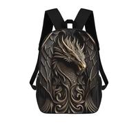 sinyumoney Dragon Gold Decor School Backpack Lightweight Airport College Students Back Pack for Boys/Girls/Teenagers 17inch