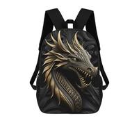 sinyumoney Dragon Head Gold Decor 3D Printed 17 Inch School Backpack Casual Children's Backpacks 3D Printed for Boys Elementary And Middle