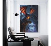 sinyumoney Dragon Perched on Gargoyle in Cathedral Canvas Painting Print Wall Art Prints for Wall Decor And Home Office Decorations 12x18inch(30x45cm)
