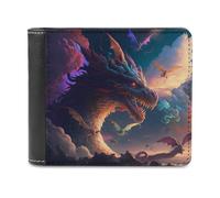 sinyumoney Dragon Sky Battle 3D Print PU Leather Wallet Slots ID Window RFID Blocking Stylish Slots Note Section Purse Youth Guys 11.7cm*9.5cm