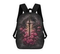 sinyumoney Dragon Sword with Flowers -2 Backpack School Bag Large School Backpack for Boys - Perfect for Travel, Work And Daily Use 17inch