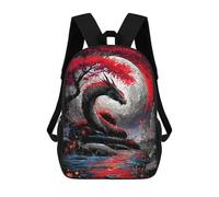 sinyumoney Dragon Under The Moon with Red Tree School Bag Backpack Teen Schoolbag 3D Printing Adjustable Schoolbag Fashion Pocket Bag for Kids Boys Girls Students And Teenagers Fans 17inch