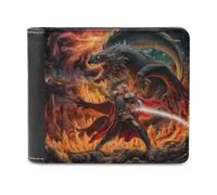 sinyumoney Dragon Vs. Knight Epic Battle 3D Print Wallet Slots ID Window RFID Blocking Banknote Compartments Slim Elegant Leather Wallet Youth Guys 11.7cm*9.5cm