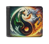 sinyumoney Dragon Vs Unicorn Yin-Yang Harmony 3D Print Clutch Purse Credit Cards Coins RFID Blocking Leather Men's Wallet Craftsmanship Gifts 11.7cm*9.5cm