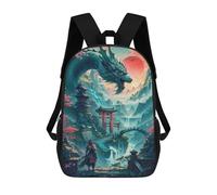 sinyumoney Dragon Warrior Landscape 3D Printed Children's 17 Inch Backpacks 3D Printed Casual School Bag for Boys Elementary And Middle