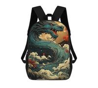 sinyumoney Dragon Wave Art Print School Backpack Fashion Stationery Backpack Waterproof Casual Daypacks for Camping Outdoor Adventures And Daily Travel 17inch